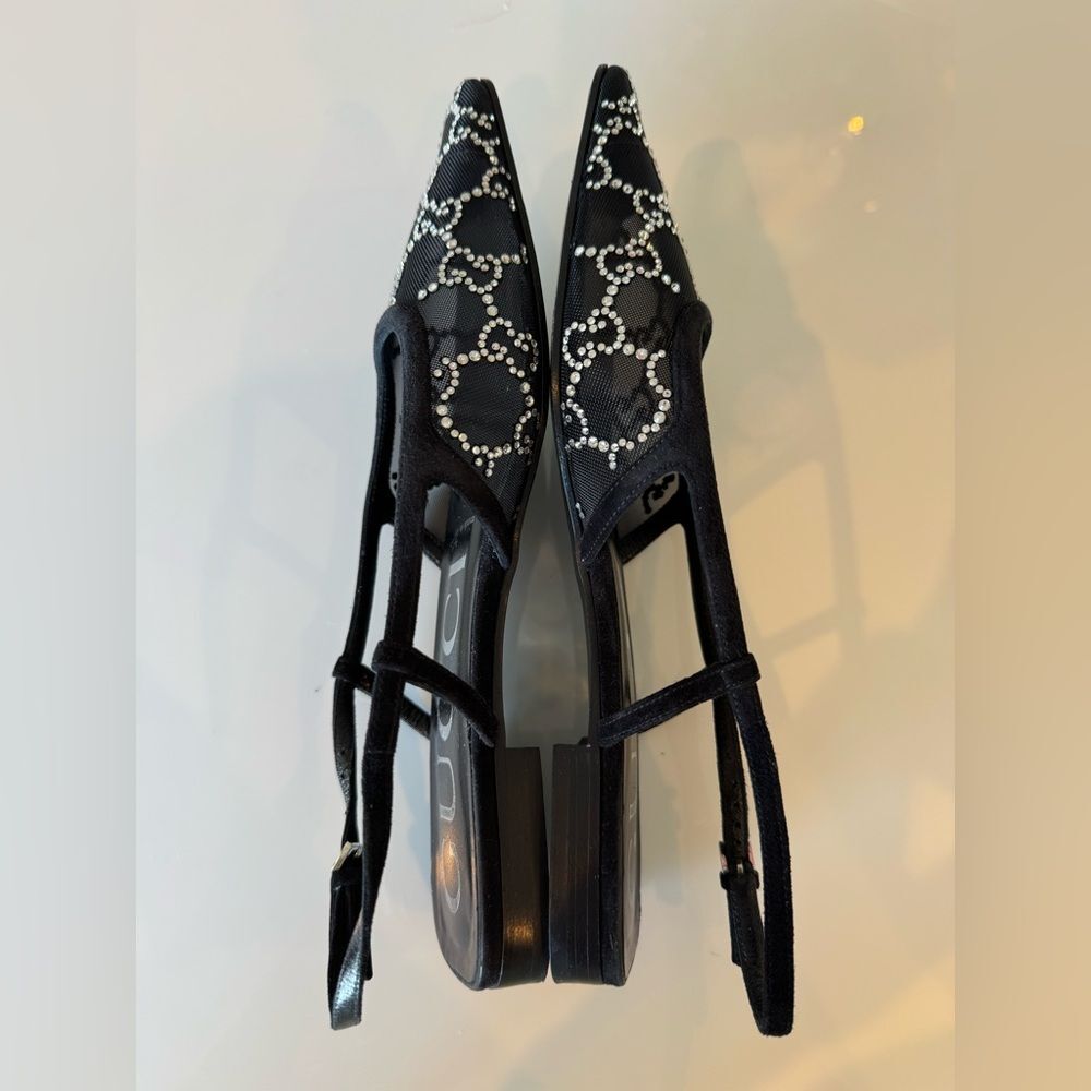 Gucci Crystal-Embellished GG Slingback Flats Black EU 36 US 6 Shoes Authentic - Picture 4 of 7